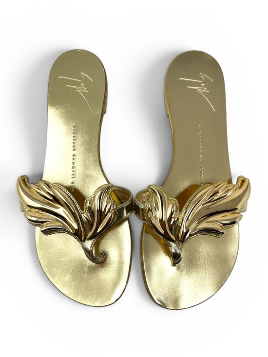 Giuseppe Zanotti Shoes - Giuseppe Zanotti Gold Cruel Summer Wing Flat Leather Thong Sandals 36.5 6.5